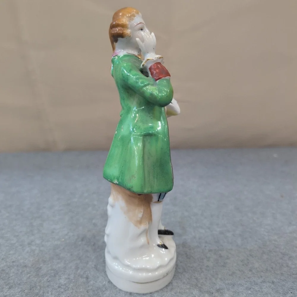 Fern Japan Porcelain Figurine Colonial Victorian Man in Green Coat Rococo VTG 8" - Picture 4 of 5
